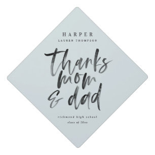 Thanks mom & dad watercolor text graduation cap topper