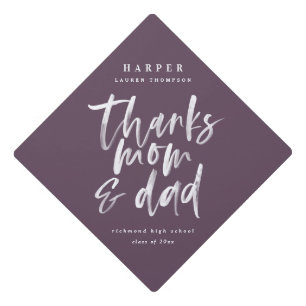 Thanks mom & dad watercolor text graduation cap topper