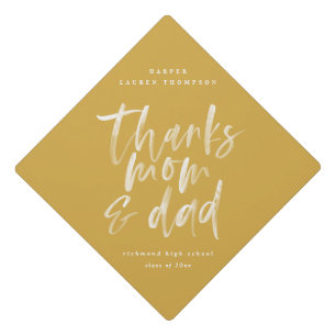 Thanks mom & dad watercolor text graduation gradua cap topper
