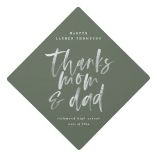 Thanks mom & dad watercolor text graduation gradua cap topper