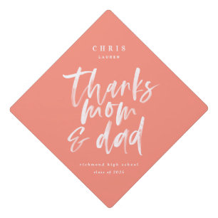 Thanks mom & dad watercolor text graduation gradua graduation cap topper