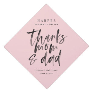 Thanks mom & dad watercolor text graduation graduation cap topper
