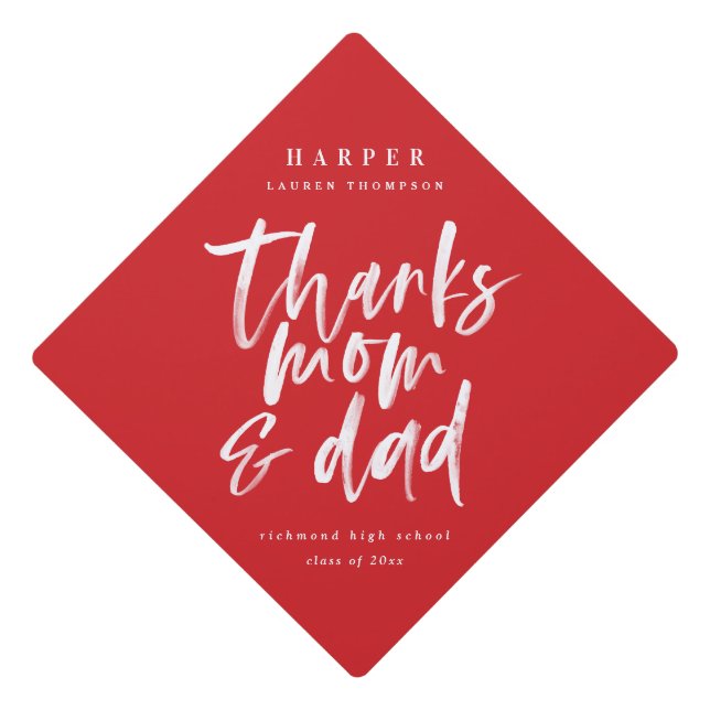 Thanks mom & dad watercolor text graduation graduation cap topper (Front)
