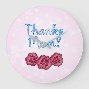 Thanks Mom with Carnation Flower for Mother’s Day Large Clock