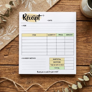 Thanks Order Receipt Form   Small Business Invoice Notepad