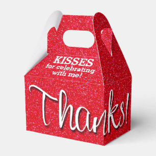 THANKS Red Faux Glitter Favor Box