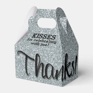 THANKS Silver Faux Glitter Favor Box