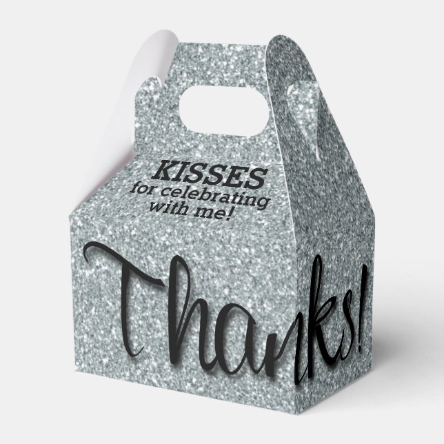 THANKS Silver Faux Glitter Favor Box (Front Side)