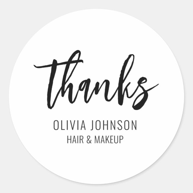 Thanks Simple Chic Handwriting Black White Classic Round Sticker (Front)