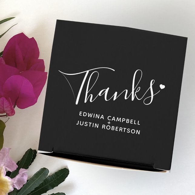Thanks simple script black white heart wedding favor box (Creator Uploaded)