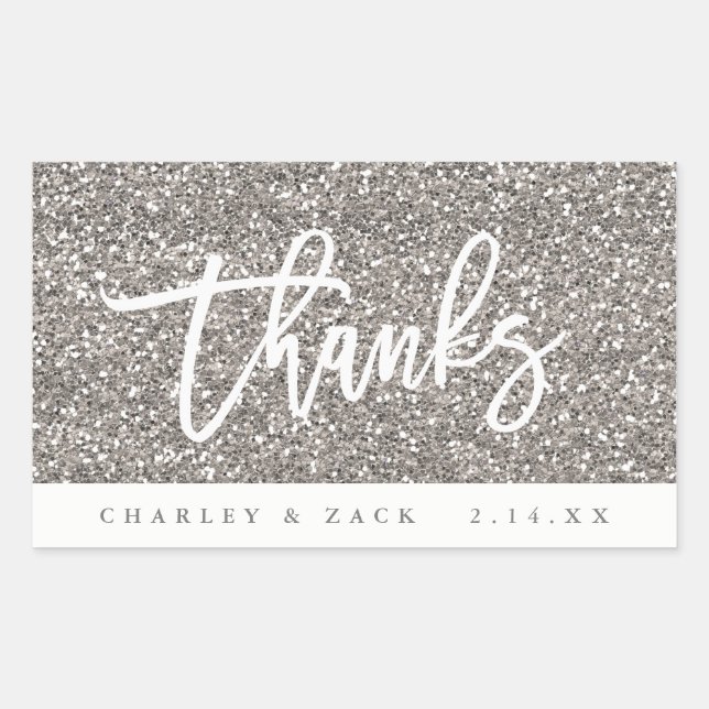 Thanks Sliver Glitter Mini Wine Champagne Label (Front)