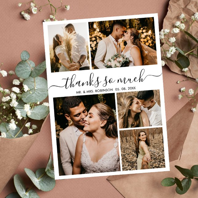 Thanks So Much Script Photo Collage Wedding  Thank You Card (Creator Uploaded)