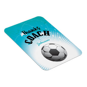 Thanks Soccer Coach Aqua Blue Stars Ball Magnet