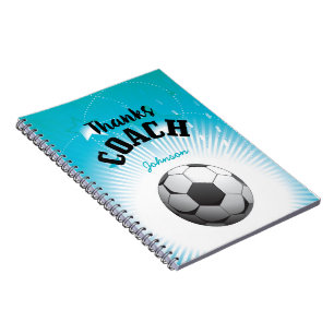 Thanks Soccer Coach Aqua Blue Stars Ball Notebook