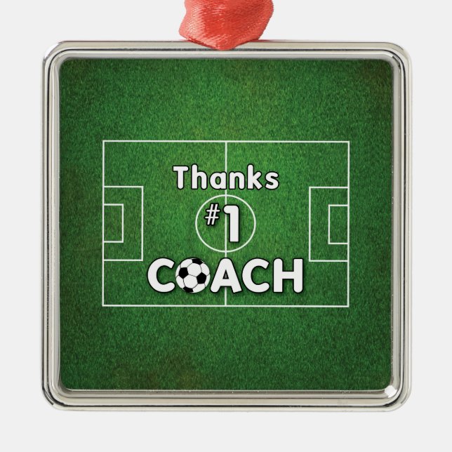 Thanks Soccer Coach Grass Field Metal Ornament (Front)