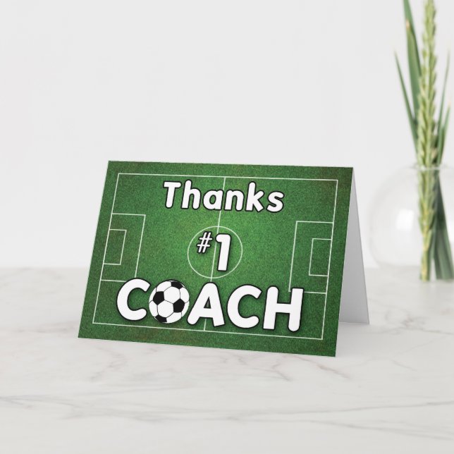 Thanks Soccer Coach Grass Field Thank You Card (Front)