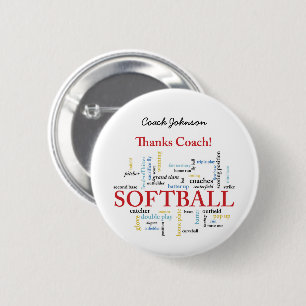Thanks Softball Coach Words From Group, Team, Red 2 Inch Round Button