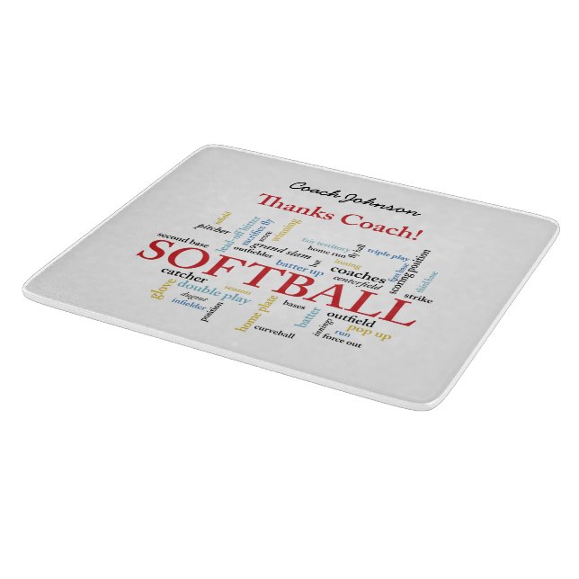 Thanks Softball Coach Words From Group, Team, Red Cutting Board (Corner)