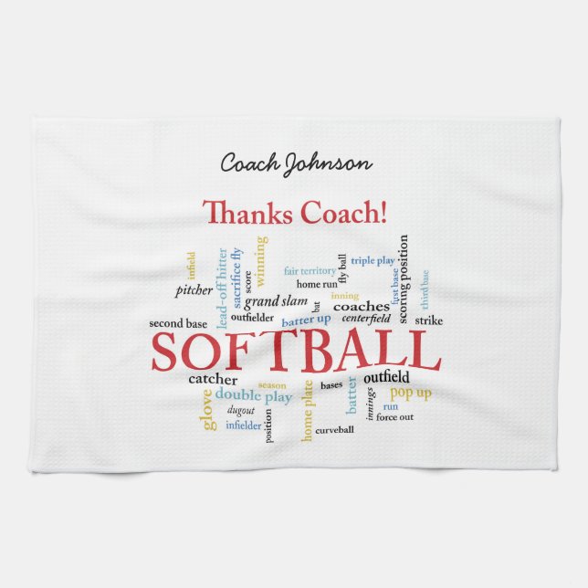 Thanks Softball Coach Words From Group, Team, Red Kitchen Towel (Horizontal)