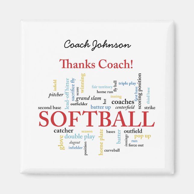 Thanks Softball Coach Words From Group, Team, Red Magnet (Front)