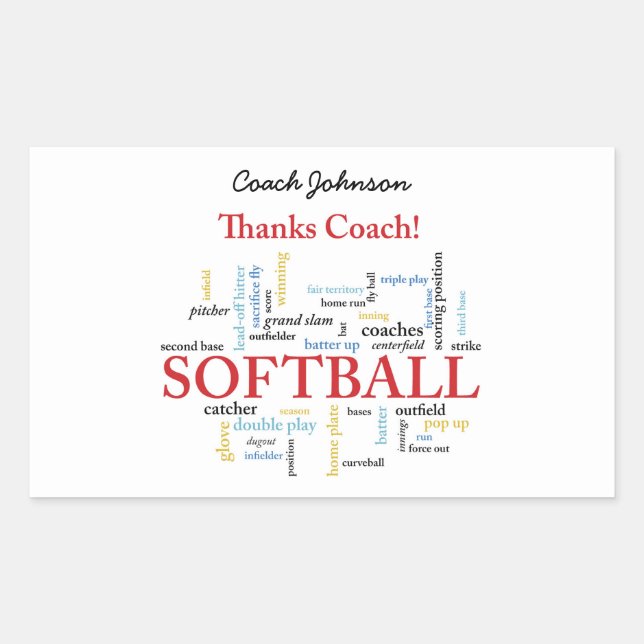 Thanks Softball Coach Words From Group, Team, Red Sticker (Front)