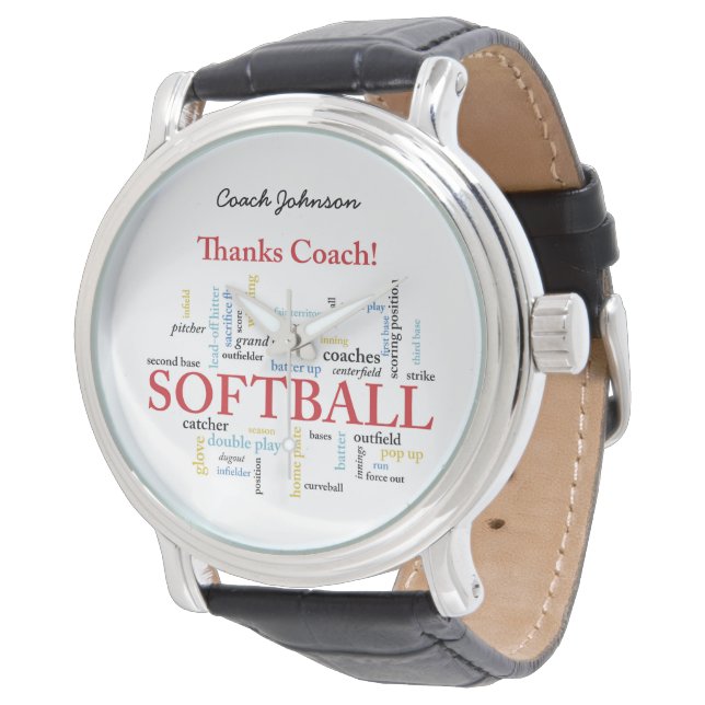 Thanks Softball Coach Words From Group, Team, Red Watch (Angled)
