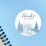 Thanks Teddy Bear Christmas Winter  Classic Round Sticker<br><div class="desc">This design may be personalized in the area provided by changing the photo and/or text. Or it can be customized by clicking Personalize this Template and then choosing the click to customize further option and delete or change the colour of the background, add text, change the text colour or style,...</div>