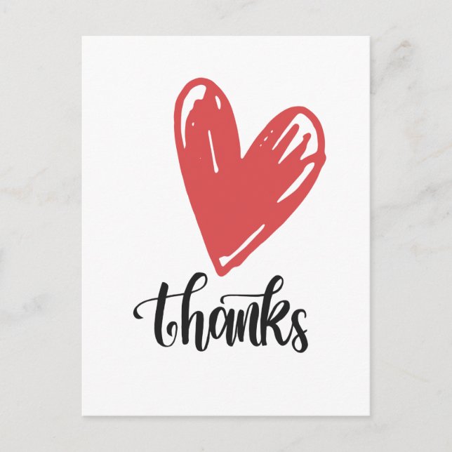Thanks Thank you with love red heart for lover   Postcard (Front)