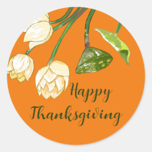 Thanks Thanksgiving Orange Yellow Autumn Lotus  Classic Round Sticker