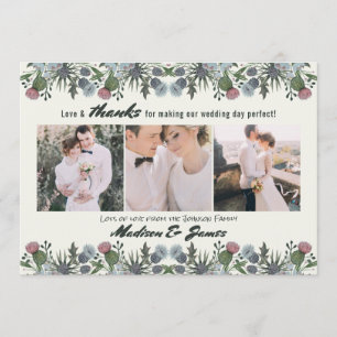 Thanks Thistle Flower   Wedding   3 Photos Cards