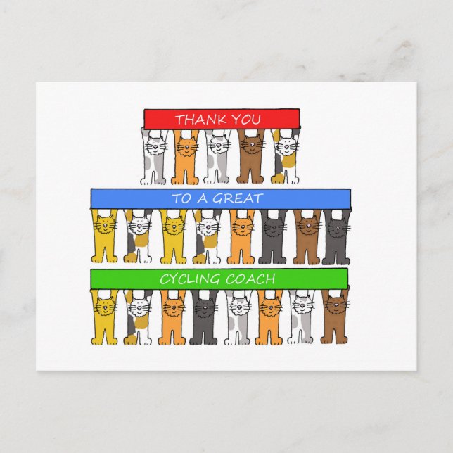 Thanks to Cycling Coach Cartoon Cats Postcard (Front)