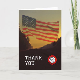 Thanks to Firefighters showing Flag and Emblem Thank You Card