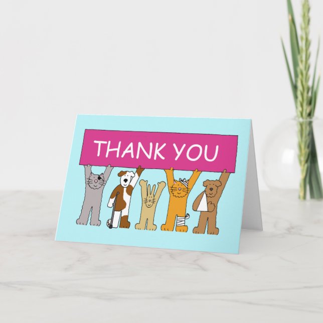 Thanks to Vet Cartoon Pets in Bandages Thank You Card (Front)