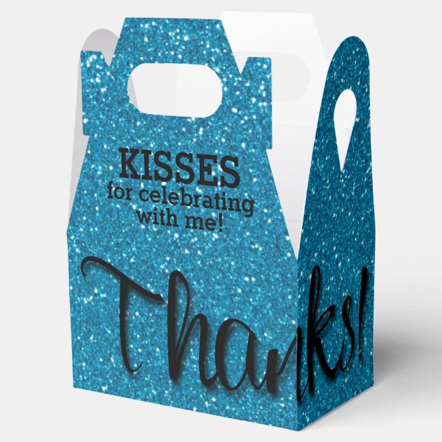 THANKS Turquoise Faux Glitter Favor Box (Opened)