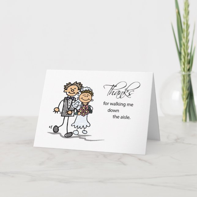 Thanks, Walking Me Down Aisle Wedding Stick Figure Thank You Card (Front)
