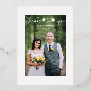 Thanks Wedding Silver Heart Whimsical Script