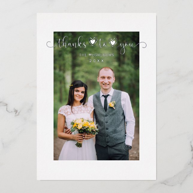 Thanks Wedding Silver Heart Whimsical Script (Front)