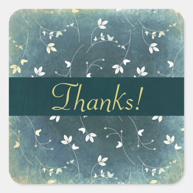 Thanks. Whimsical Vintage Pattern with Birds Square Sticker (Front)