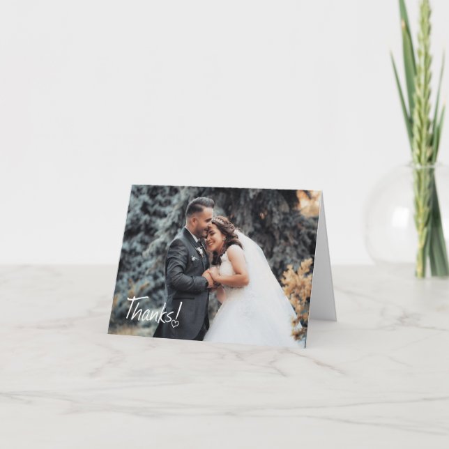 Thanks With a Heart Photo Wedding Thank You Note Card (Front)
