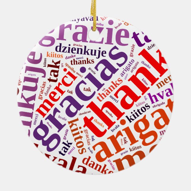 Thanks word cloud ceramic ornament (Back)
