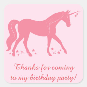 Thanks You for Coming Birthday Party with Unicorn Square Sticker