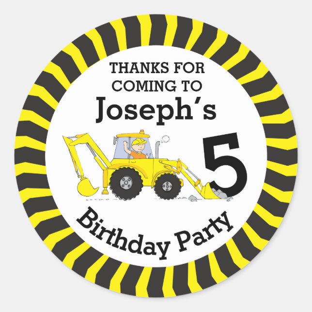 Thanks you kids construction birthday sticker (Front)