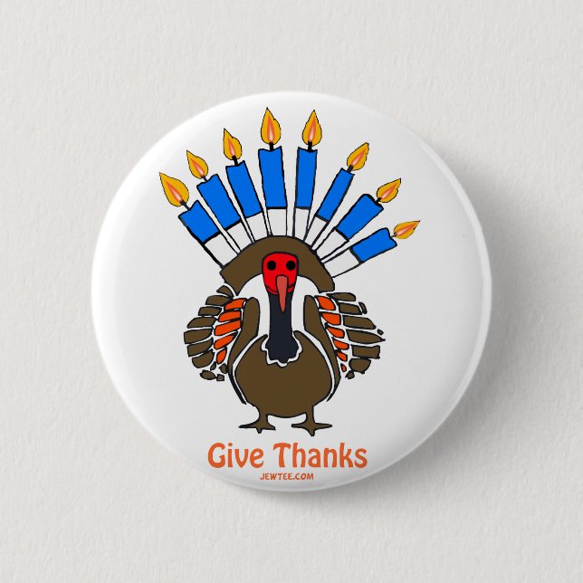 Thanksanukkah Thanksgivukkah  turkey menorah gift 2 Inch Round Button (Front)