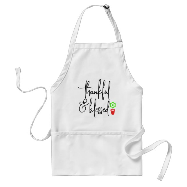 Thanksful and Blessed Kitchen Apron with Pockets (Front)