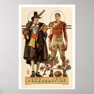 Thanksgiving 1628-1928 - Pilgrim and Football Poster