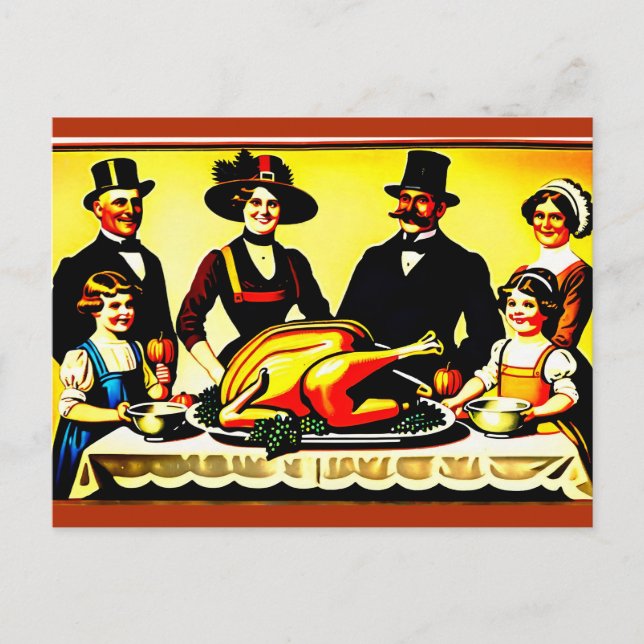 Thanksgiving 1910s Family Dinner Portrait Holiday Postcard (Front)