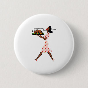 thanksgiving 1950s black housewife 2 inch round button