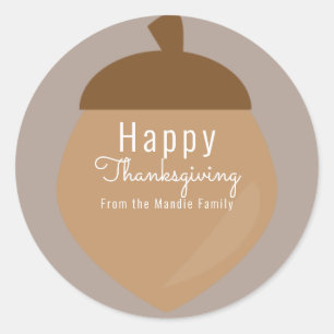 Thanksgiving Acorn Fall Illustration Classic Round Sticker