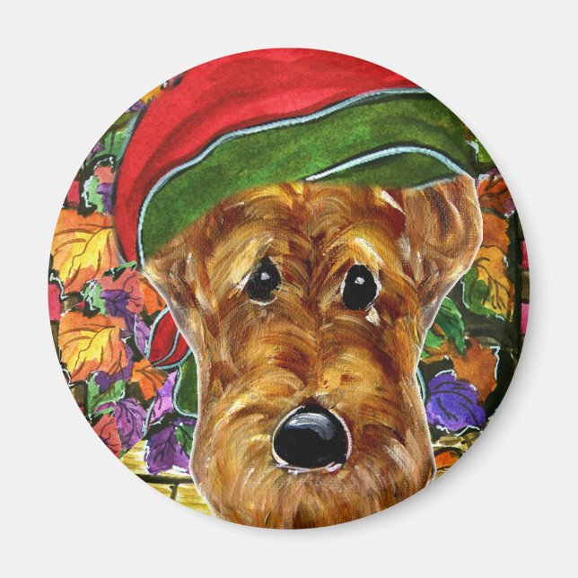 Thanksgiving Airedale Terrier Magnet (Front)