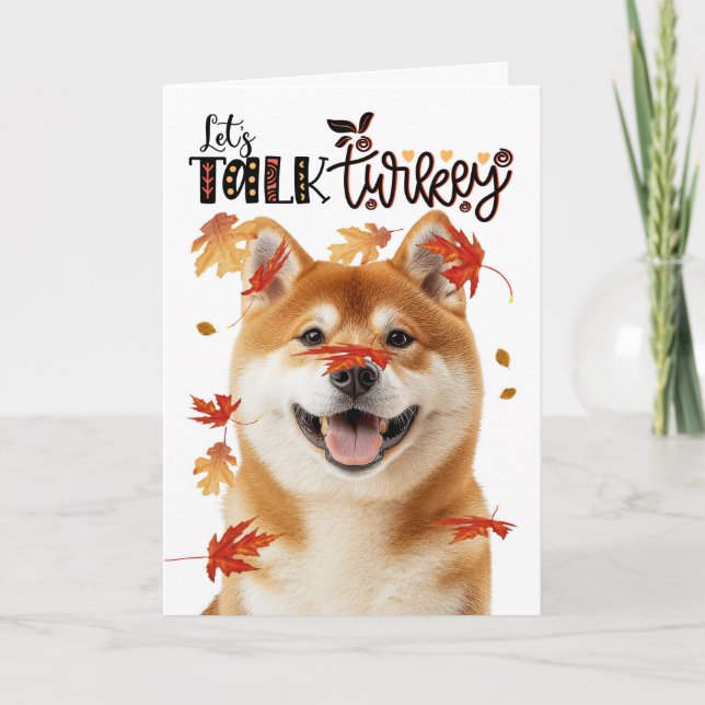 Thanksgiving Akita Dog Let's Talk Turkey Holiday Card (Front)